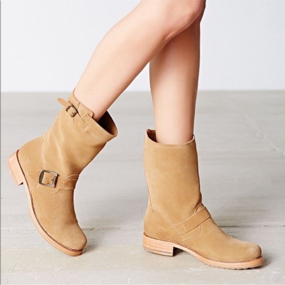 $389 Veronica Short Belted Brown Suede Leather Popular Moto Vintage Combat Boot - Picture 2 of 16